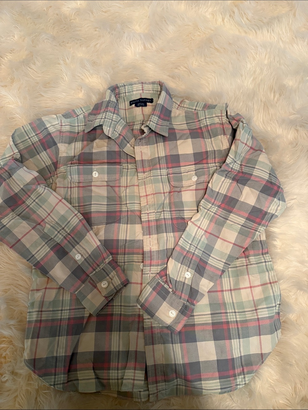 Ralph Lauren Pastel Plaid Button-Down Shirt in Mint and Pink
